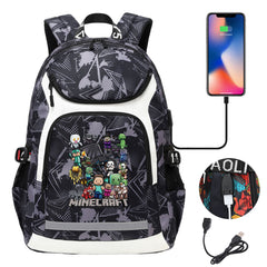 Minecraft USB Charging Backpack School Notebook Travel Bags