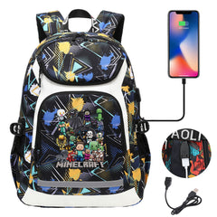 Minecraft USB Charging Backpack School Notebook Travel Bags