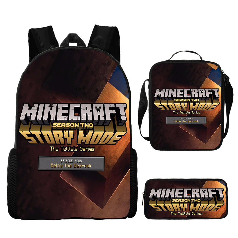 Minecraft Full Printed Backpack Schoolbag Travel Notebook Bag Lunch Bag Pencil Bag for Kids Students 3PCS