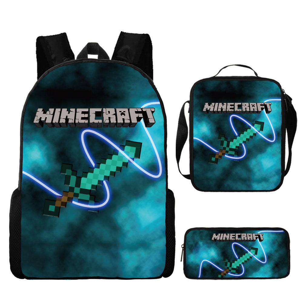 Minecraft Full Printed Backpack Schoolbag Travel Notebook Bag Lunch Bag Pencil Bag for Kids Students 3PCS