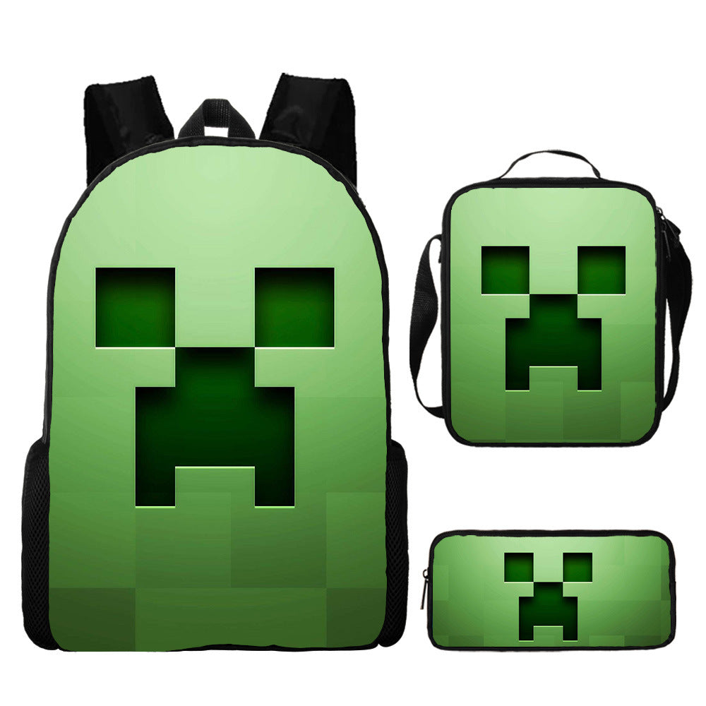 Minecraft Full Printed Backpack Schoolbag Travel Notebook Bag Lunch Bag Pencil Bag for Kids Students 3PCS