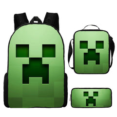Minecraft Full Printed Backpack Schoolbag Travel Notebook Bag Lunch Bag Pencil Bag for Kids Students 3PCS