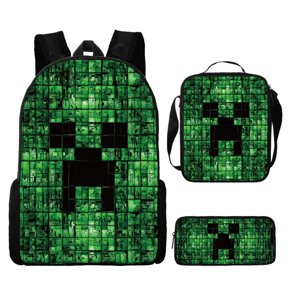 Minecraft Full Printed Backpack Schoolbag Travel Notebook Bag Lunch Bag Pencil Bag for Kids Students 3PCS
