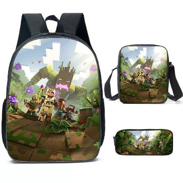 Minecraft Full Printed Backpack Schoolbag Travel Notebook Bag Lunch Bag Pencil Bag for Kids Students 3PCS