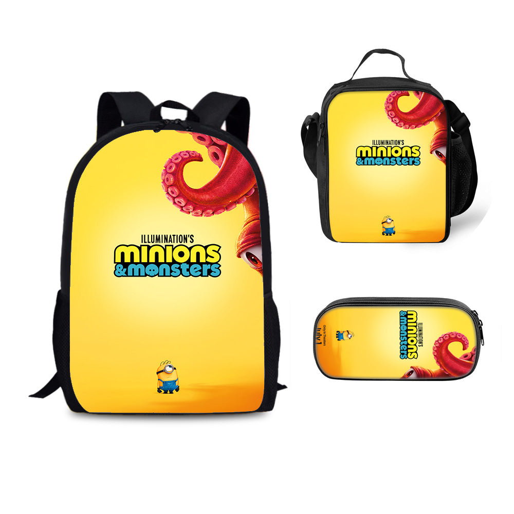 Minions & Monsters Backpack Schoolbag Lunch Bag Pencil Bag for Kids Students 3PCS