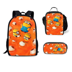 Minions & Monsters Backpack Schoolbag Lunch Bag Pencil Bag for Kids Students 3PCS