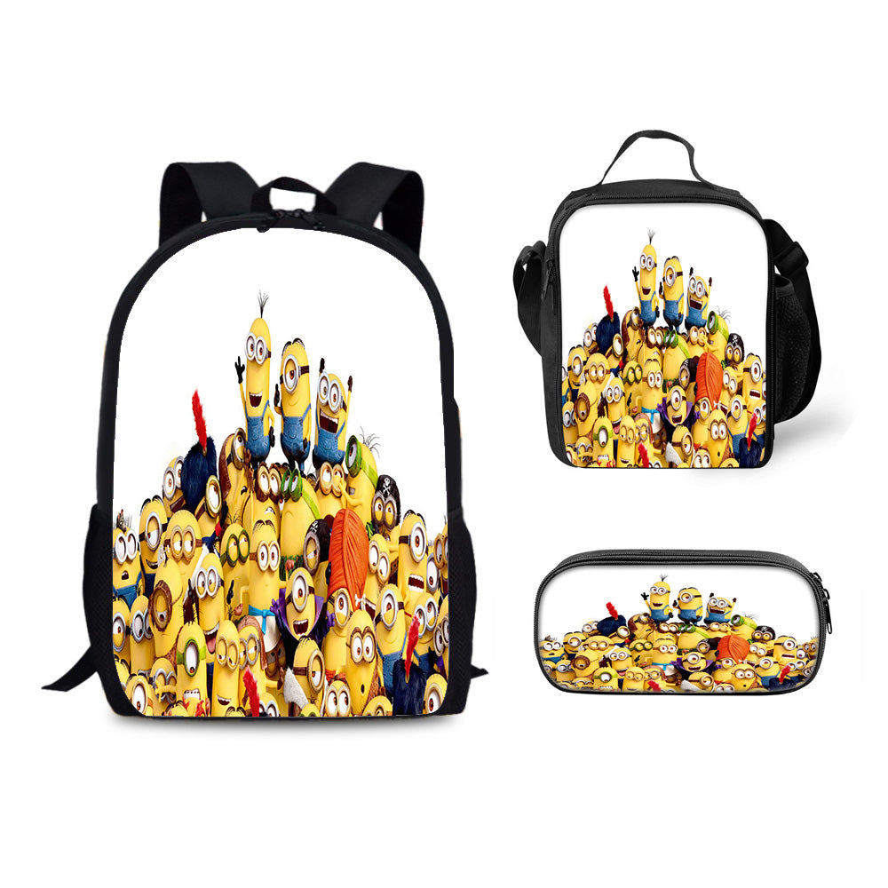 Minions & Monsters Backpack Schoolbag Lunch Bag Pencil Bag for Kids Students 3PCS