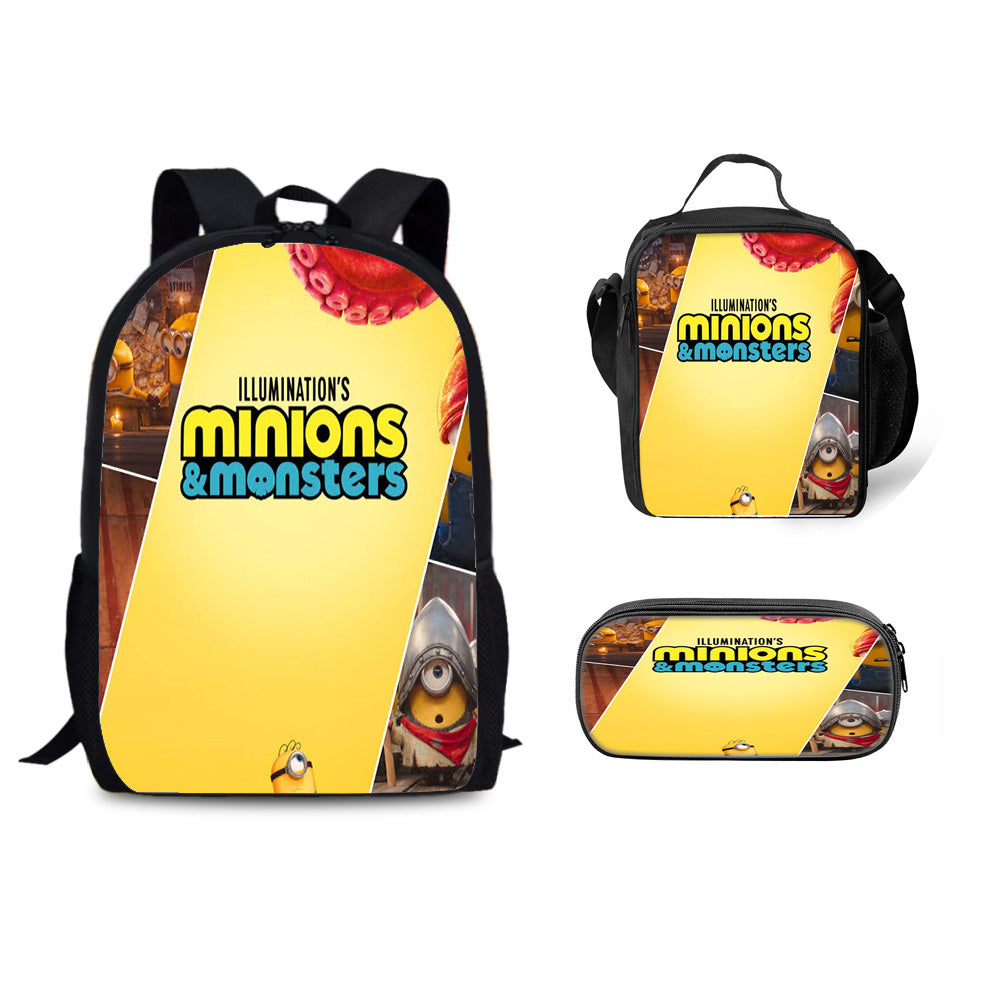 Minions & Monsters Backpack Schoolbag Lunch Bag Pencil Bag for Kids Students 3PCS
