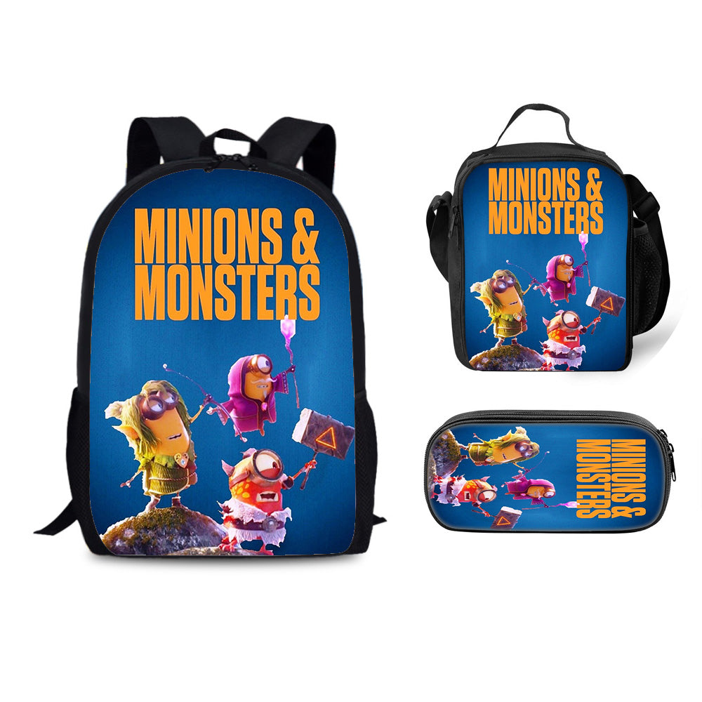 Minions & Monsters Backpack Schoolbag Lunch Bag Pencil Bag for Kids Students 3PCS