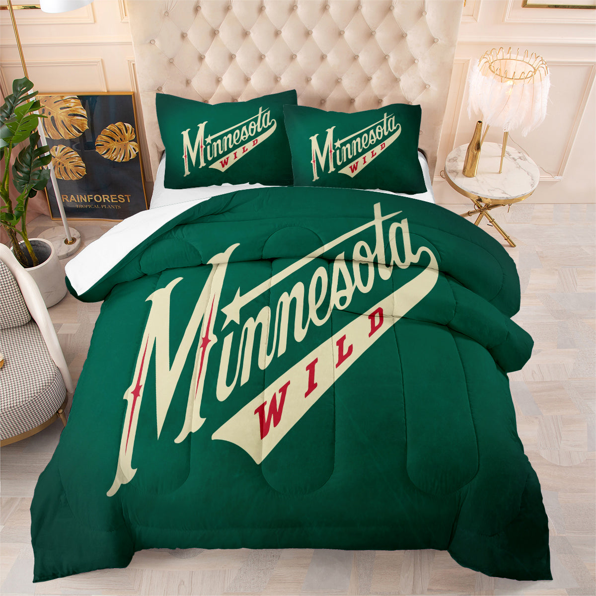 Minnesota Hockey Wild Comforter Pillowcases 3PC Sets Blanket All Season Reversible Quilted Duvet
