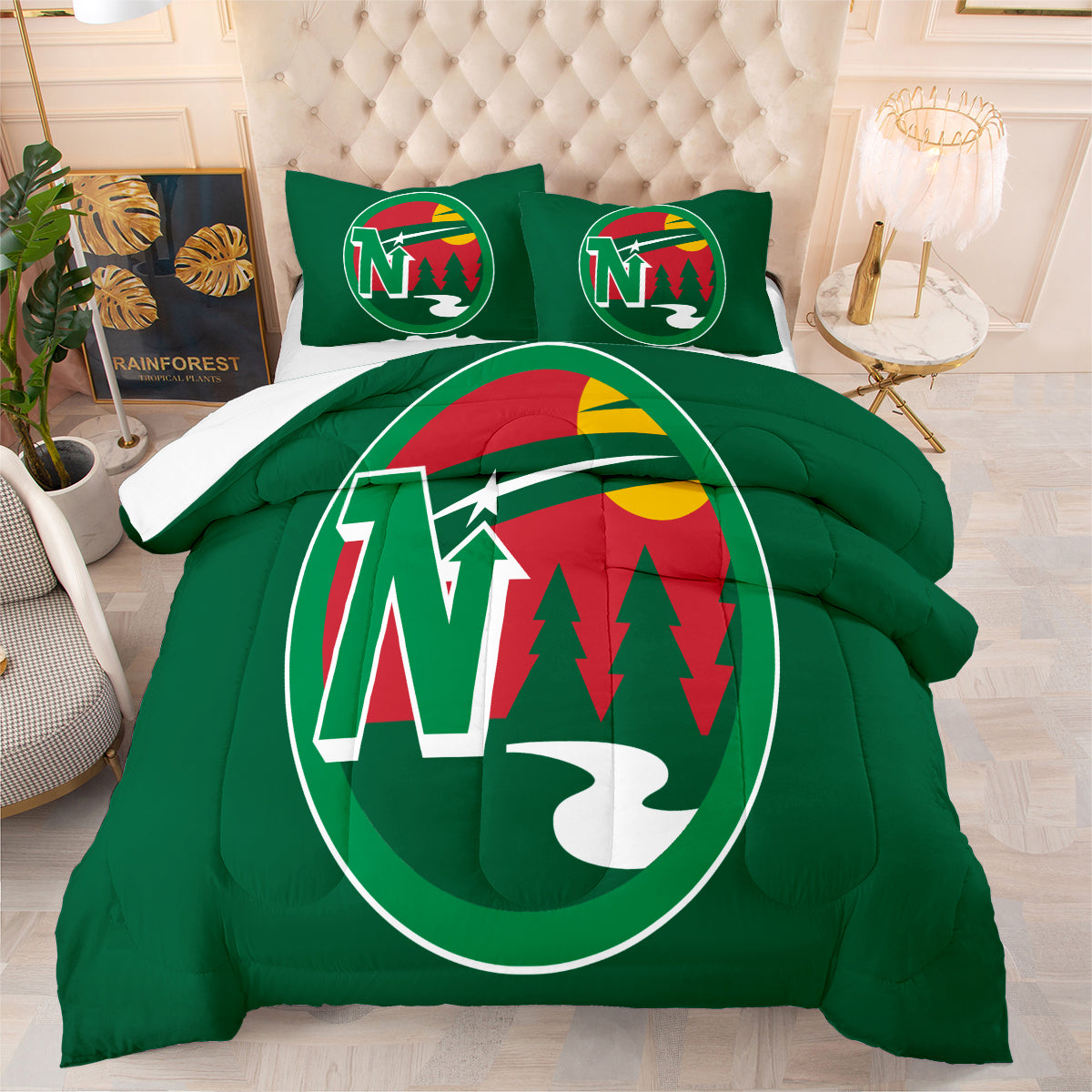 Minnesota Hockey Wild Comforter Pillowcases 3PC Sets Blanket All Season Reversible Quilted Duvet