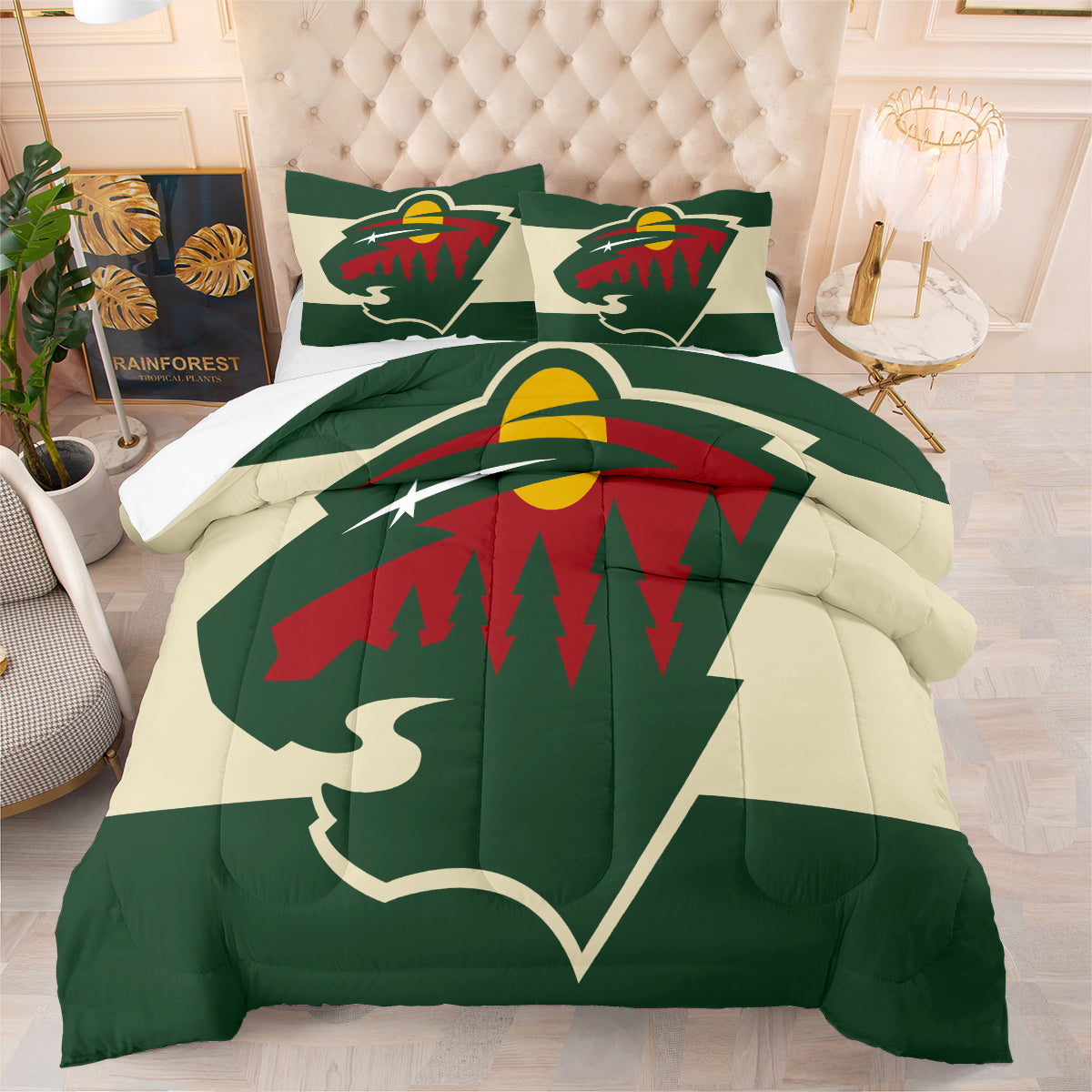 Minnesota Hockey Wild Comforter Pillowcases 3PC Sets Blanket All Season Reversible Quilted Duvet