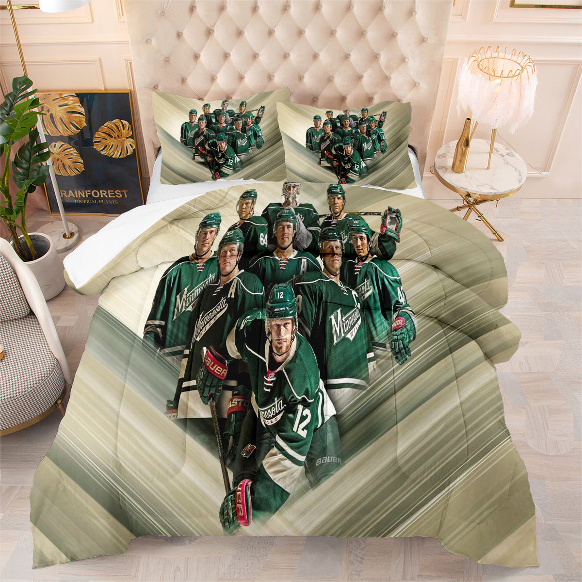 Minnesota Hockey Wild Comforter Pillowcases 3PC Sets Blanket All Season Reversible Quilted Duvet