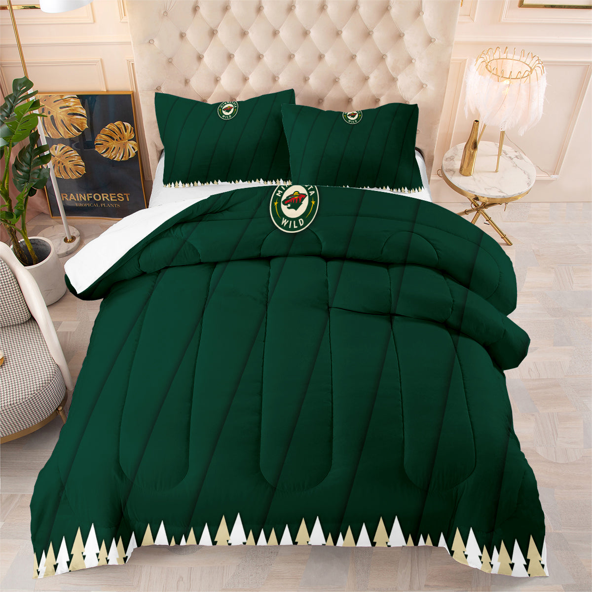 Minnesota Hockey Wild Comforter Pillowcases 3PC Sets Blanket All Season Reversible Quilted Duvet