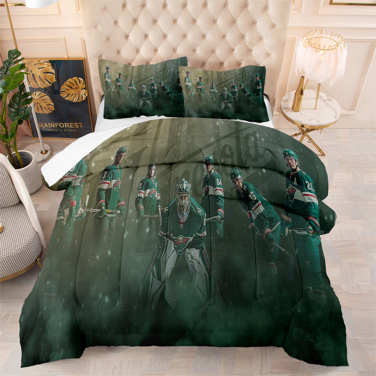 Minnesota Hockey Wild Comforter Pillowcases 3PC Sets Blanket All Season Reversible Quilted Duvet
