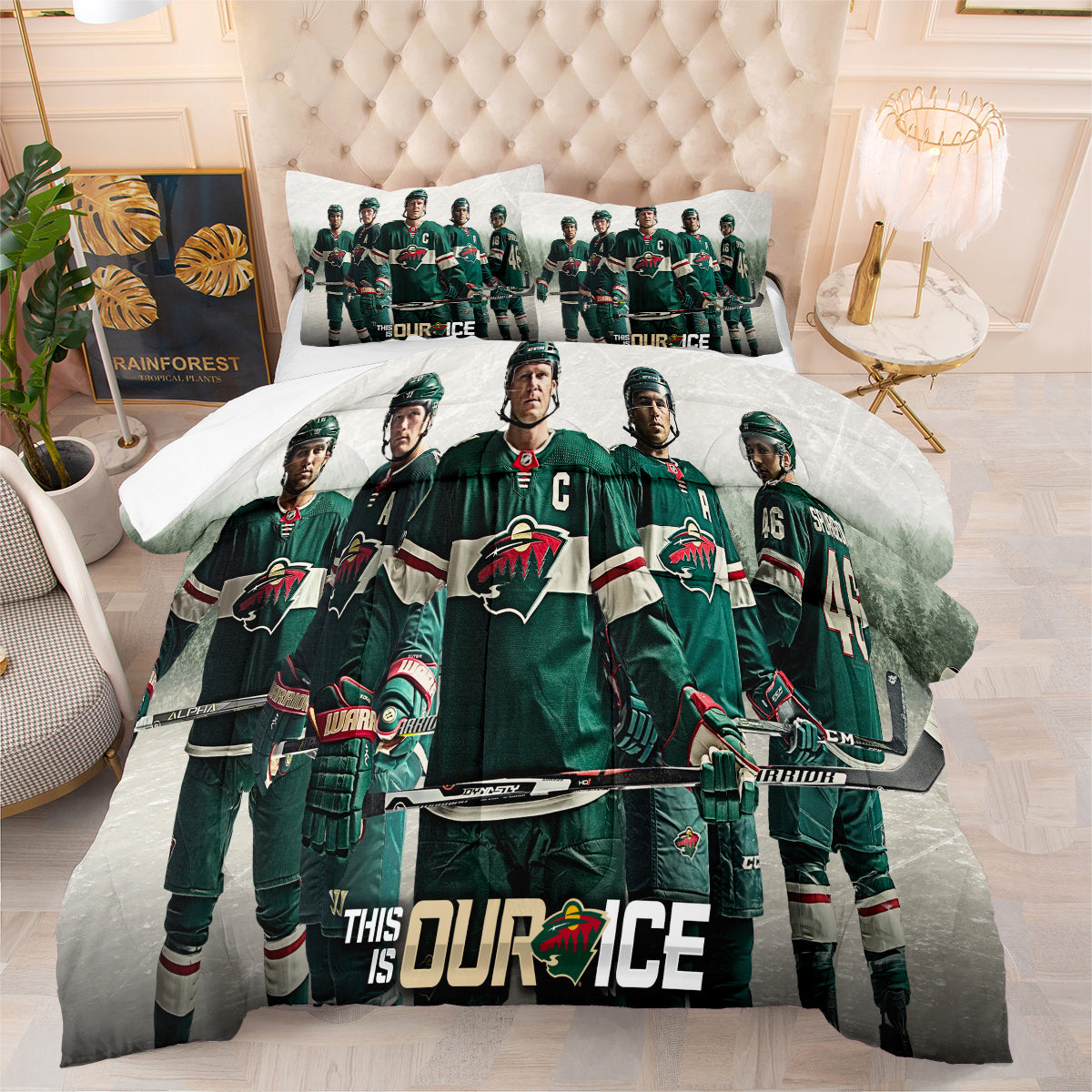Minnesota Hockey Wild Comforter Pillowcases 3PC Sets Blanket All Season Reversible Quilted Duvet
