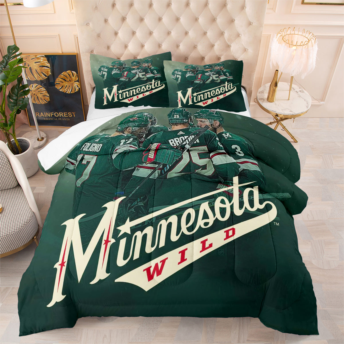 Minnesota Hockey Wild Comforter Pillowcases 3PC Sets Blanket All Season Reversible Quilted Duvet