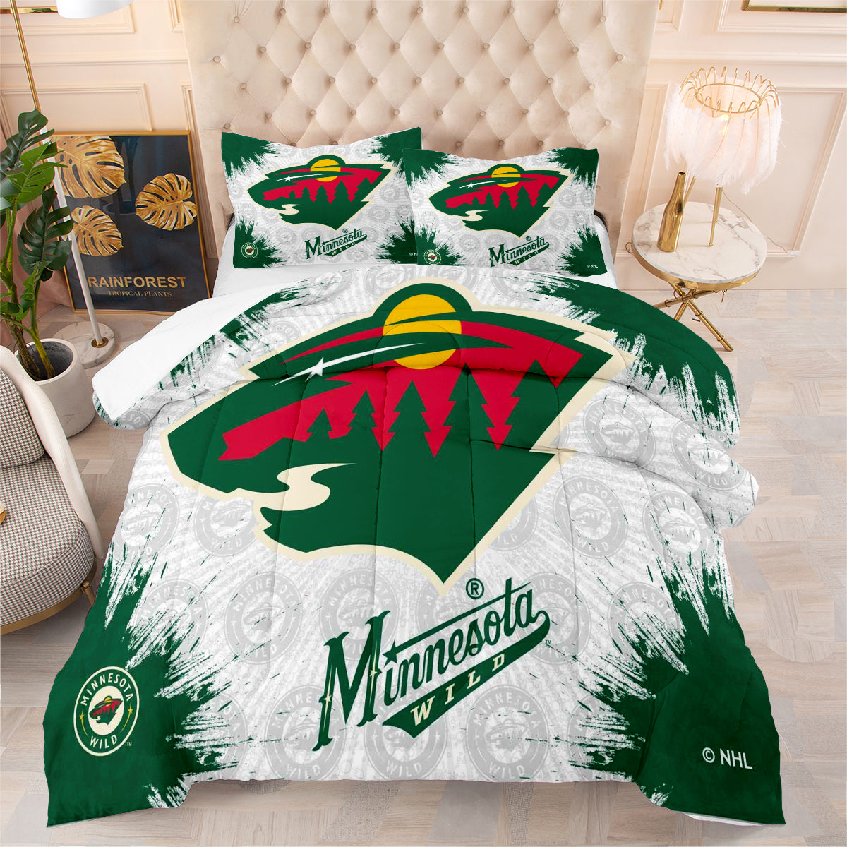 Minnesota Hockey Wild Comforter Pillowcases 3PC Sets Blanket All Season Reversible Quilted Duvet