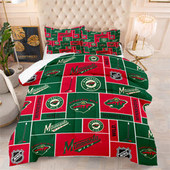 Minnesota Hockey Wild Comforter Pillowcases 3PC Sets Blanket All Season Reversible Quilted Duvet