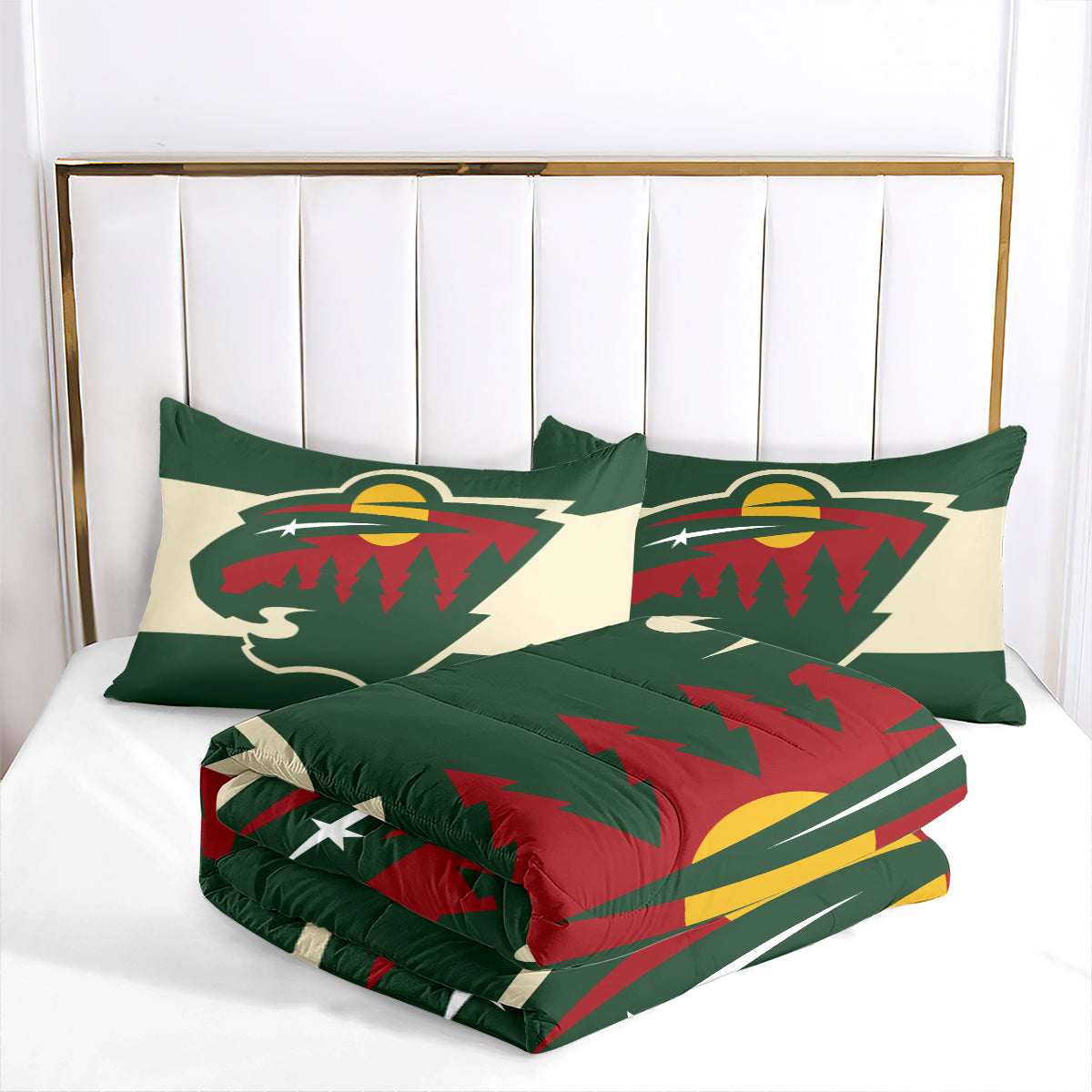 Minnesota Hockey Wild Comforter Pillowcases 3PC Sets Blanket All Season Reversible Quilted Duvet