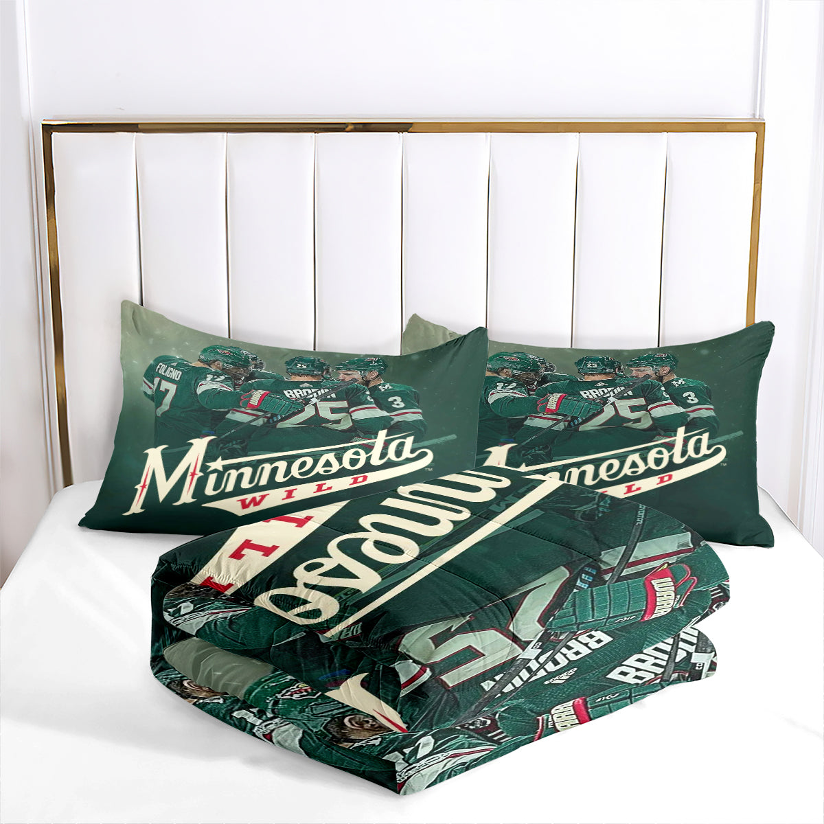 Minnesota Hockey Wild Comforter Pillowcases 3PC Sets Blanket All Season Reversible Quilted Duvet