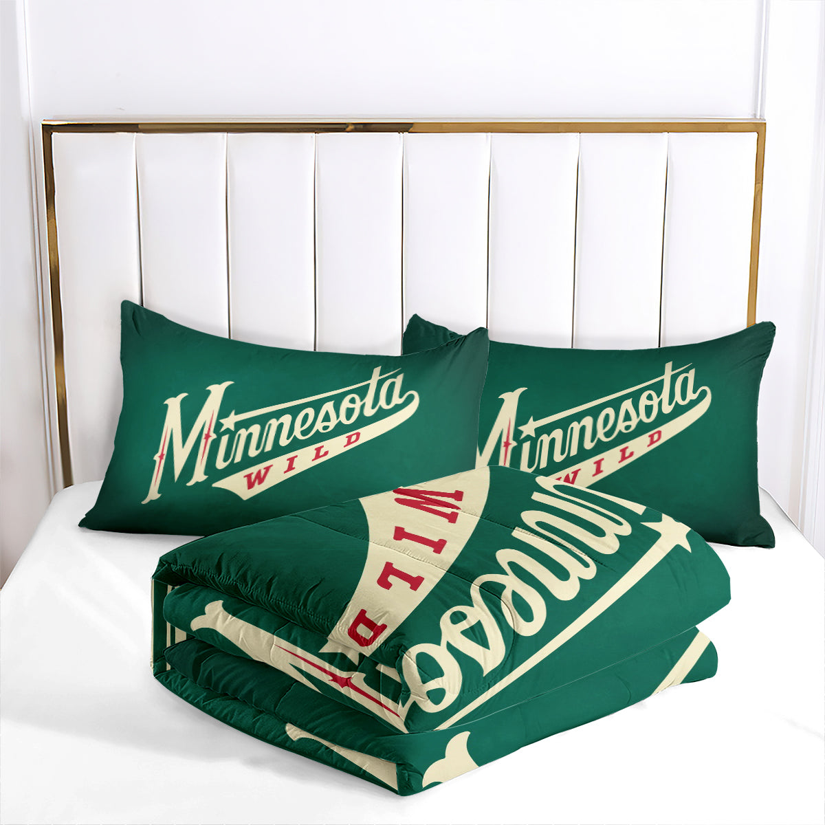 Minnesota Hockey Wild Comforter Pillowcases 3PC Sets Blanket All Season Reversible Quilted Duvet