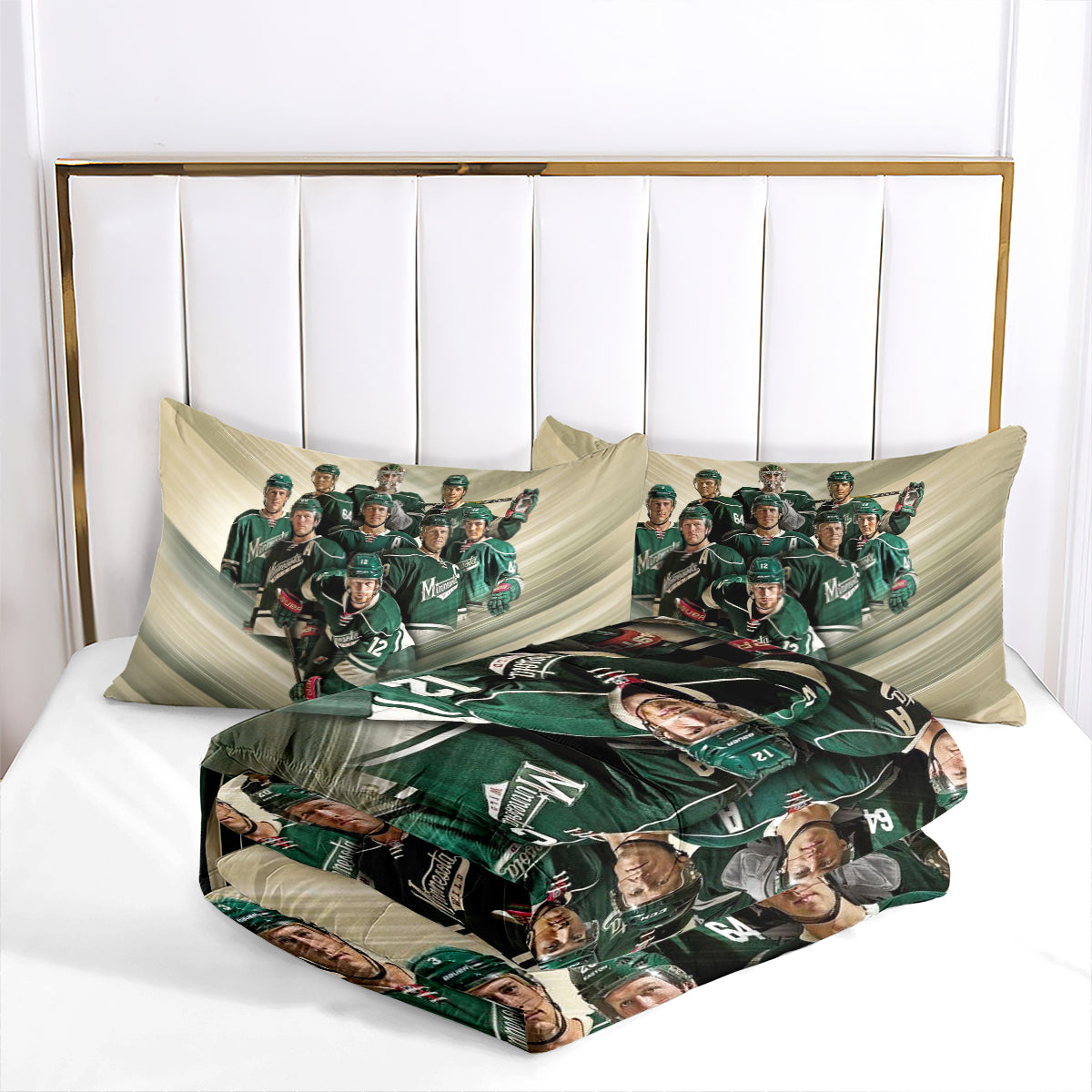 Minnesota Hockey Wild Comforter Pillowcases 3PC Sets Blanket All Season Reversible Quilted Duvet