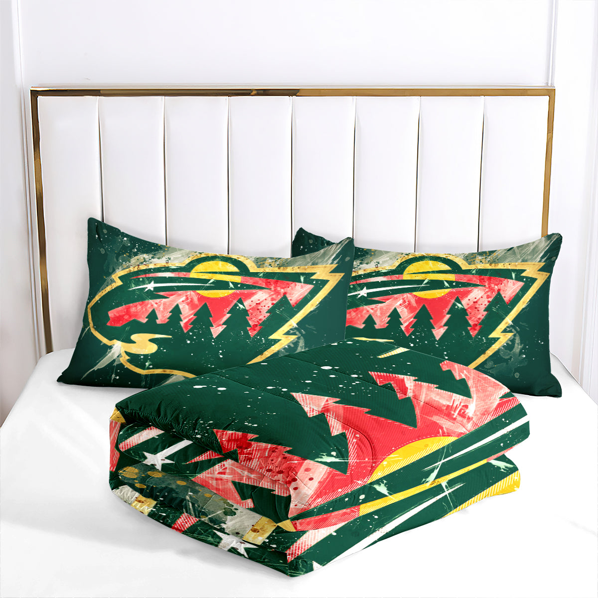 Minnesota Hockey Wild Comforter Pillowcases 3PC Sets Blanket All Season Reversible Quilted Duvet