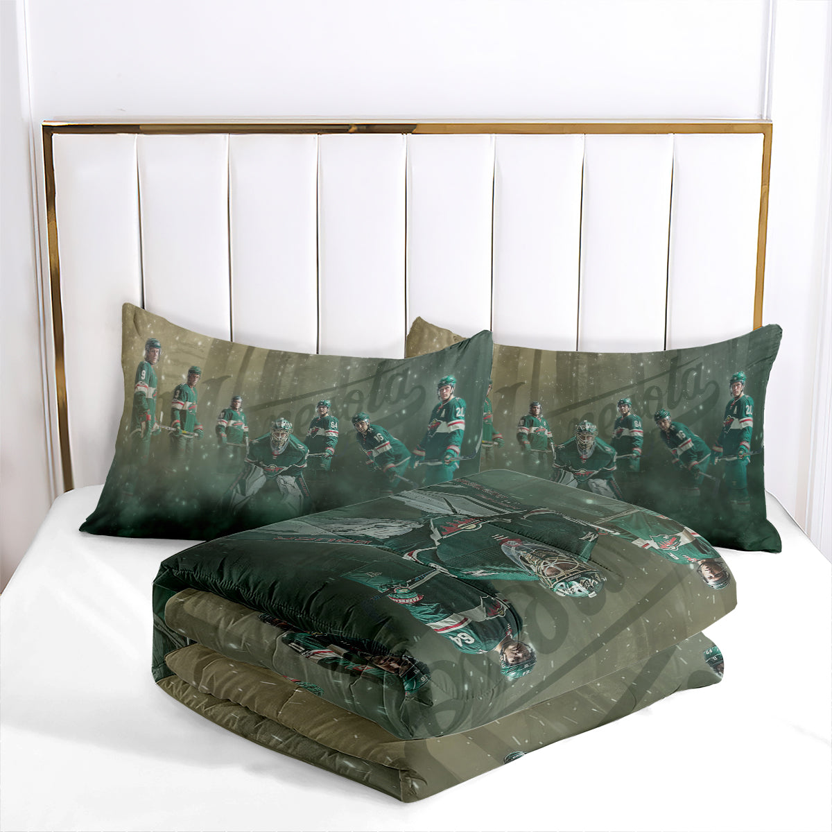 Minnesota Hockey Wild Comforter Pillowcases 3PC Sets Blanket All Season Reversible Quilted Duvet