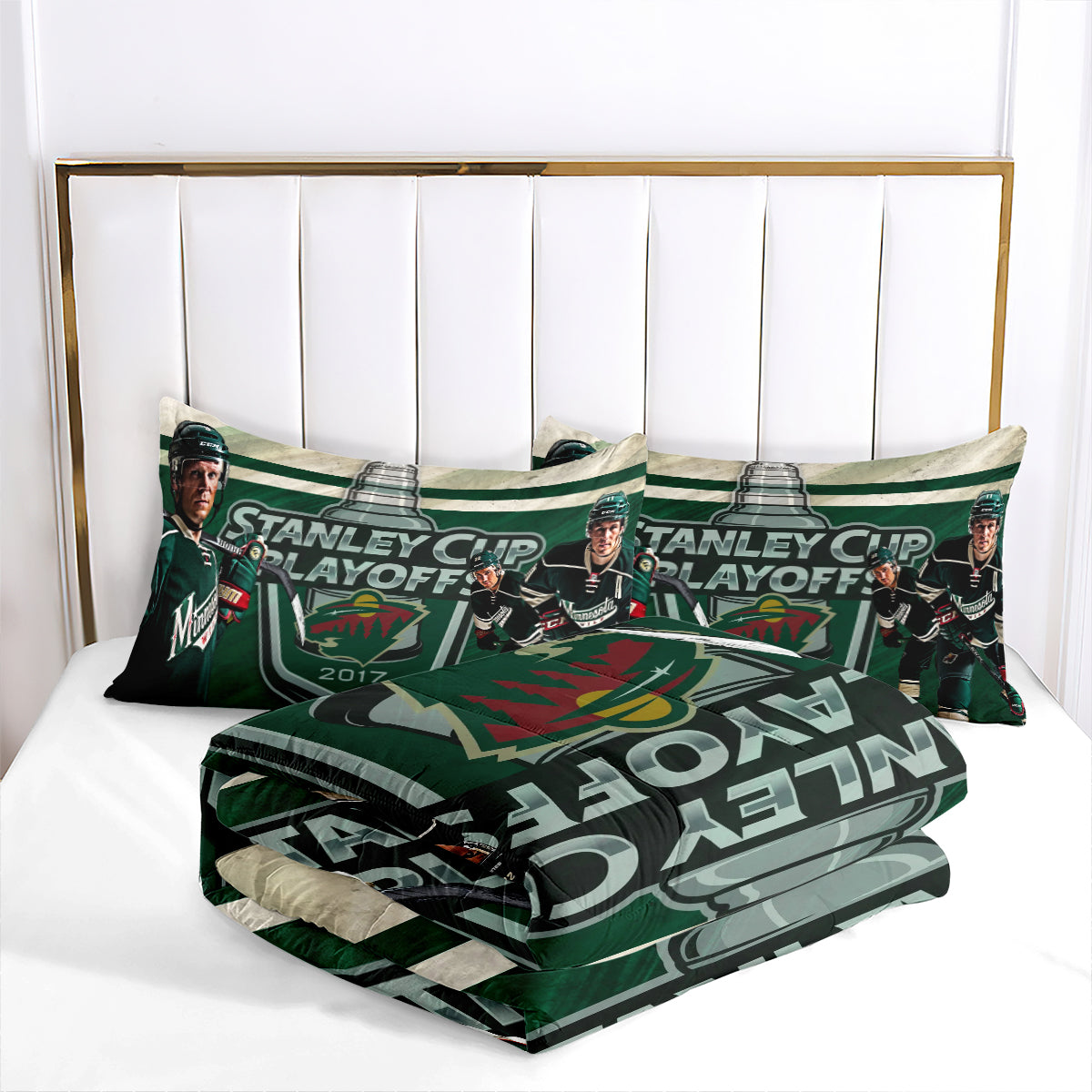 Minnesota Hockey Wild Comforter Pillowcases 3PC Sets Blanket All Season Reversible Quilted Duvet