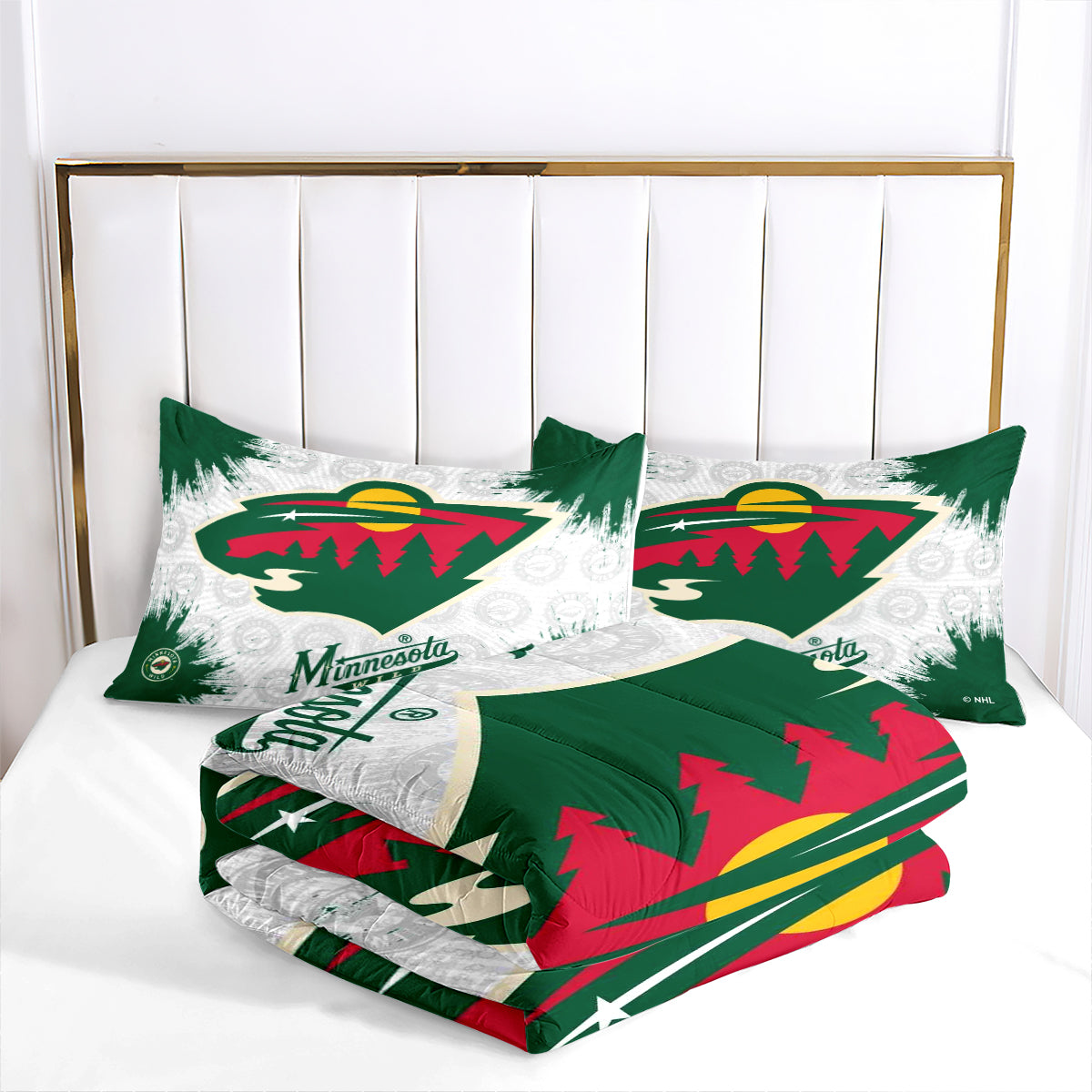 Minnesota Hockey Wild Comforter Pillowcases 3PC Sets Blanket All Season Reversible Quilted Duvet