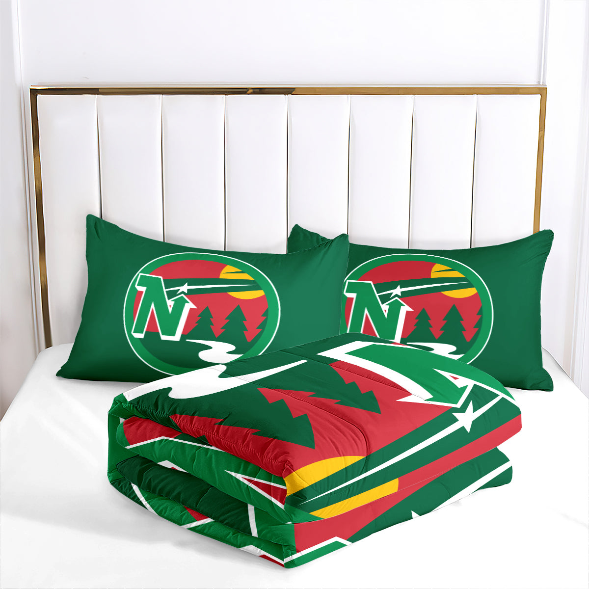 Minnesota Hockey Wild Comforter Pillowcases 3PC Sets Blanket All Season Reversible Quilted Duvet