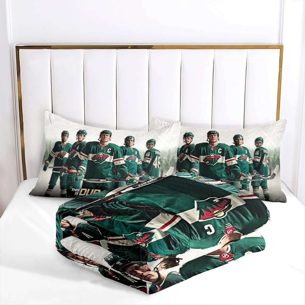 Minnesota Hockey Wild Comforter Pillowcases 3PC Sets Blanket All Season Reversible Quilted Duvet