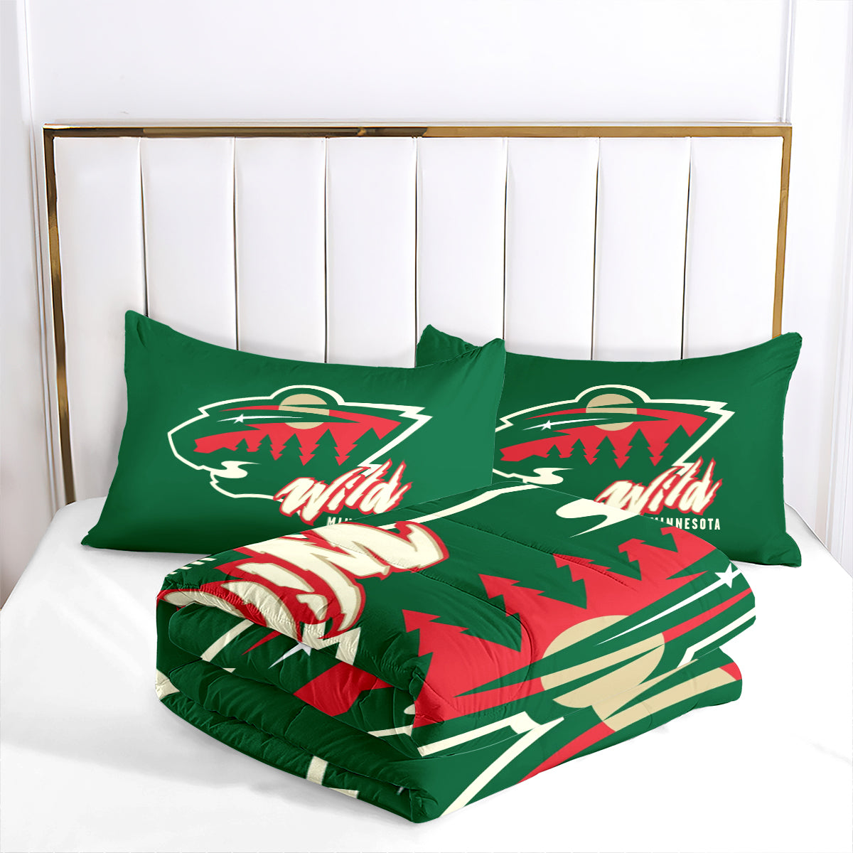 Minnesota Hockey Wild Comforter Pillowcases 3PC Sets Blanket All Season Reversible Quilted Duvet
