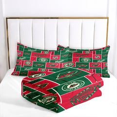 Minnesota Hockey Wild Comforter Pillowcases 3PC Sets Blanket All Season Reversible Quilted Duvet