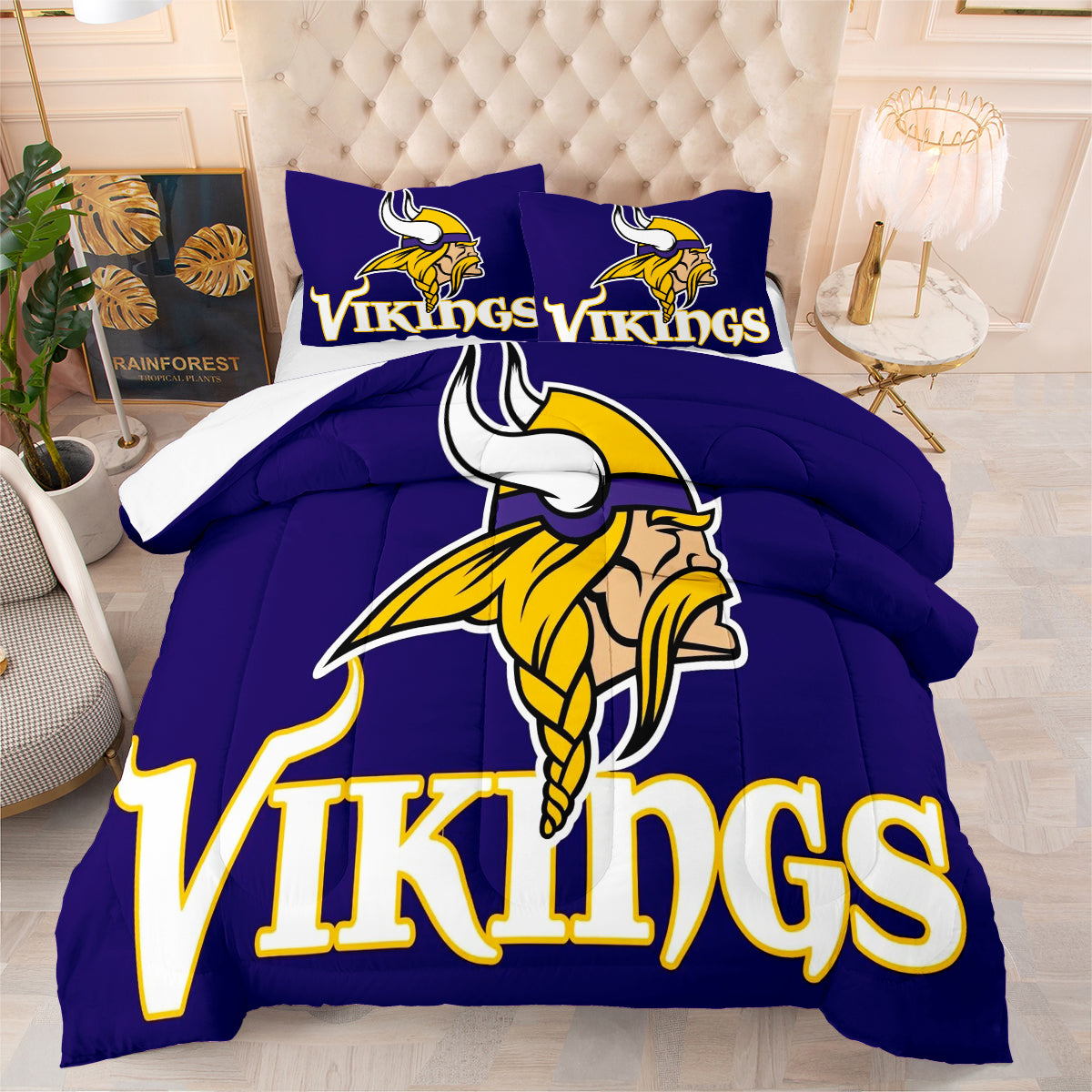 Minnesota Rugby Vikings Comforter Pillowcases 3PC Sets Blanket All Season Reversible Quilted Duvet