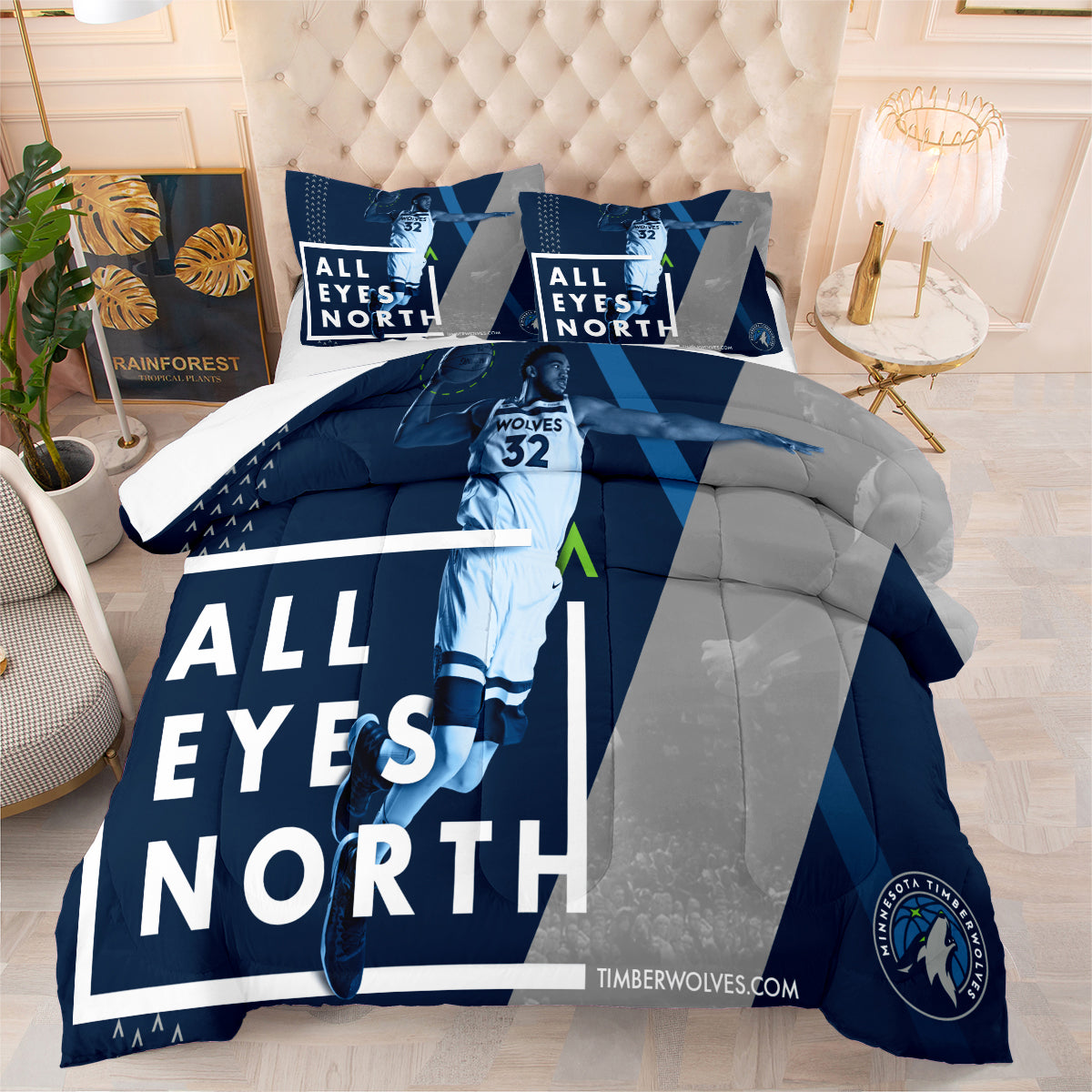 Minnesota Basketball Timberwolves Comforter Pillowcases 3PC Sets All Season Reversible Quilted Duvet