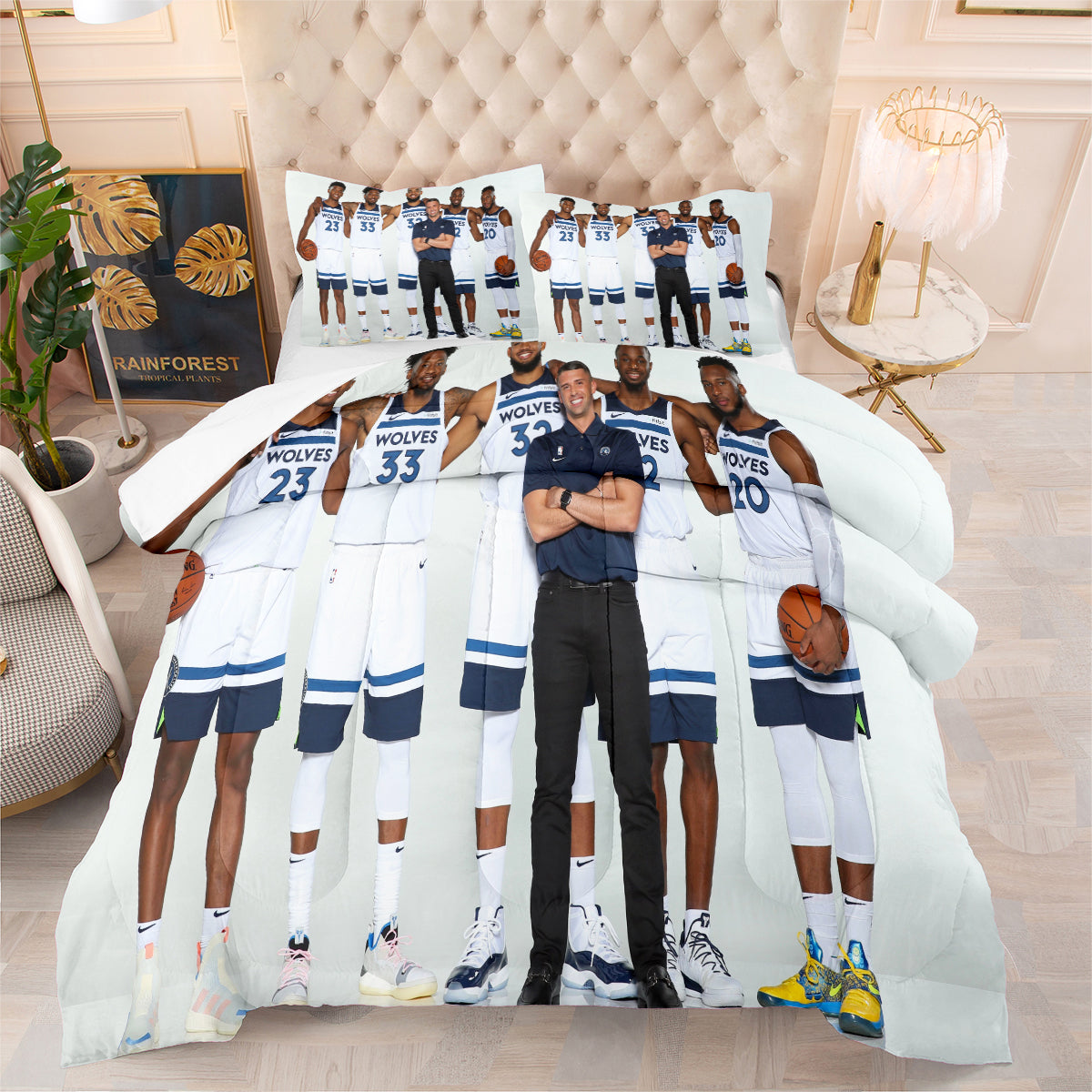 Minnesota Basketball Timberwolves Comforter Pillowcases 3PC Sets All Season Reversible Quilted Duvet