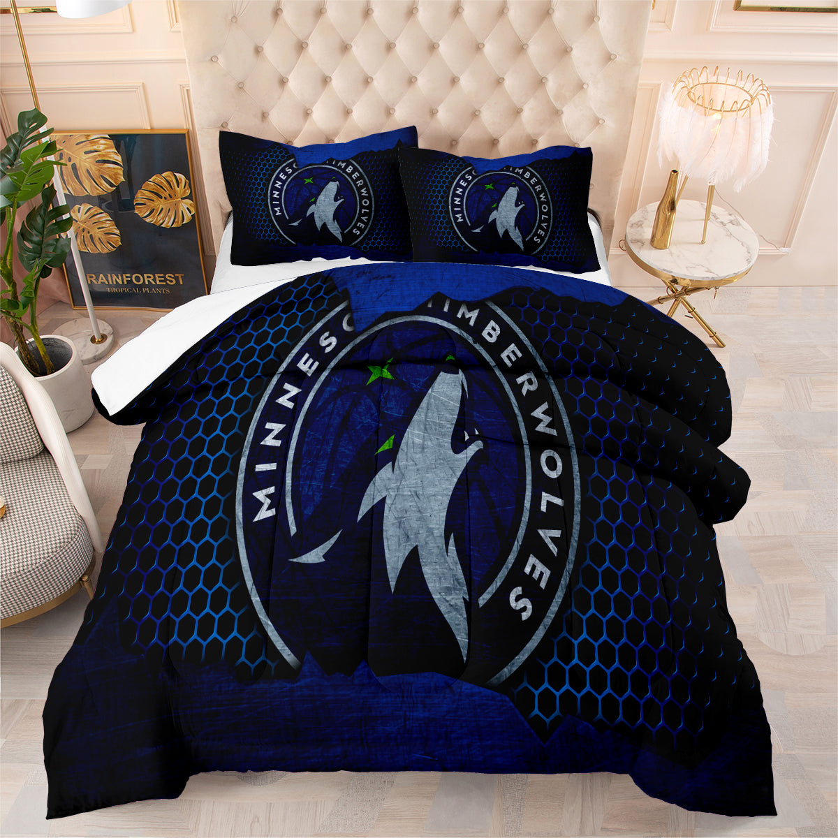 Minnesota Basketball Timberwolves Comforter Pillowcases 3PC Sets All Season Reversible Quilted Duvet