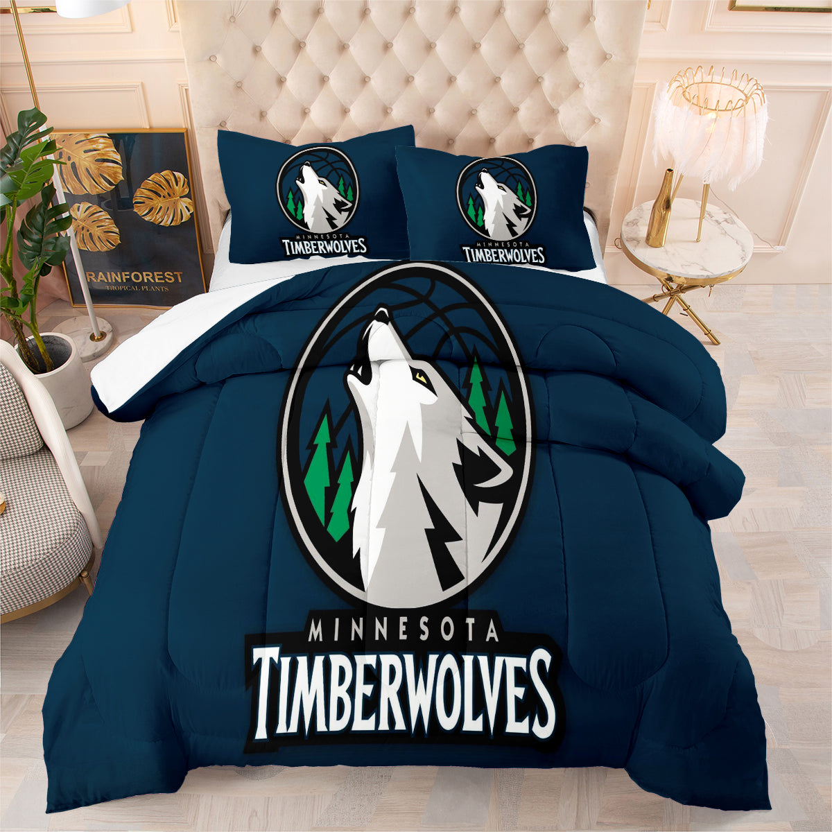 Minnesota Basketball Timberwolves Comforter Pillowcases 3PC Sets All Season Reversible Quilted Duvet