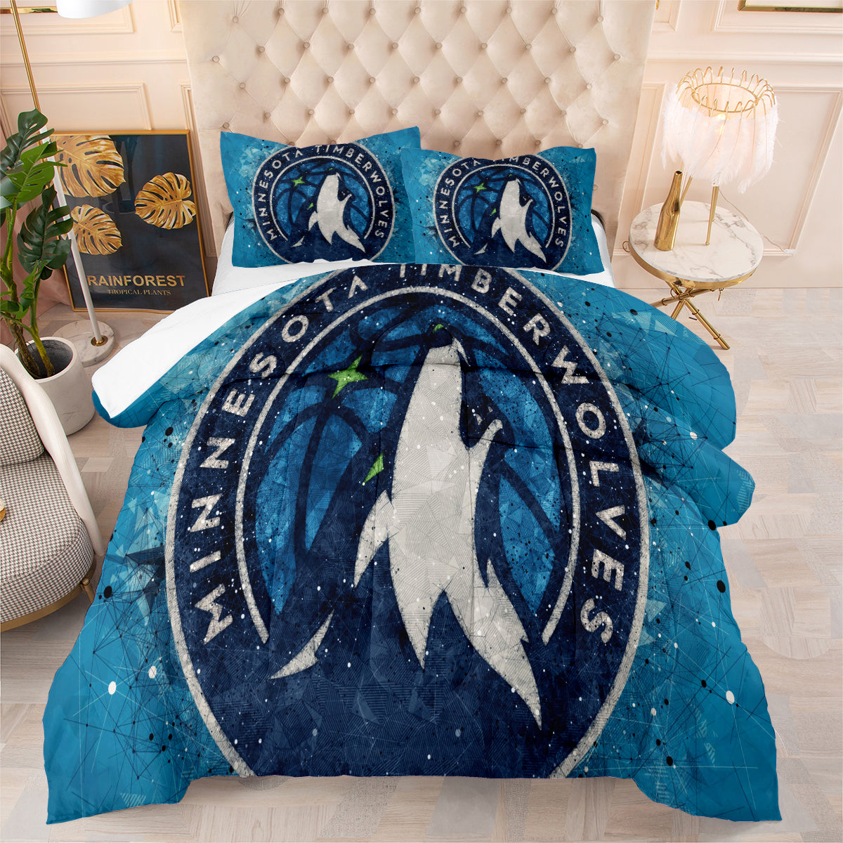 Minnesota Basketball Timberwolves Comforter Pillowcases 3PC Sets All Season Reversible Quilted Duvet