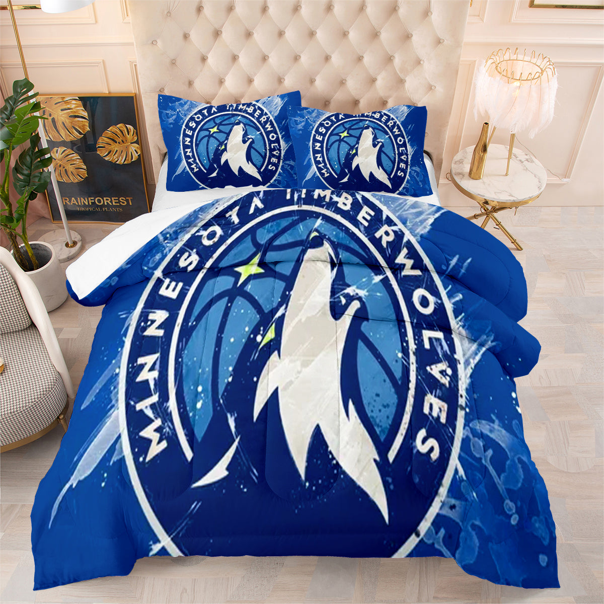 Minnesota Basketball Timberwolves Comforter Pillowcases 3PC Sets All Season Reversible Quilted Duvet