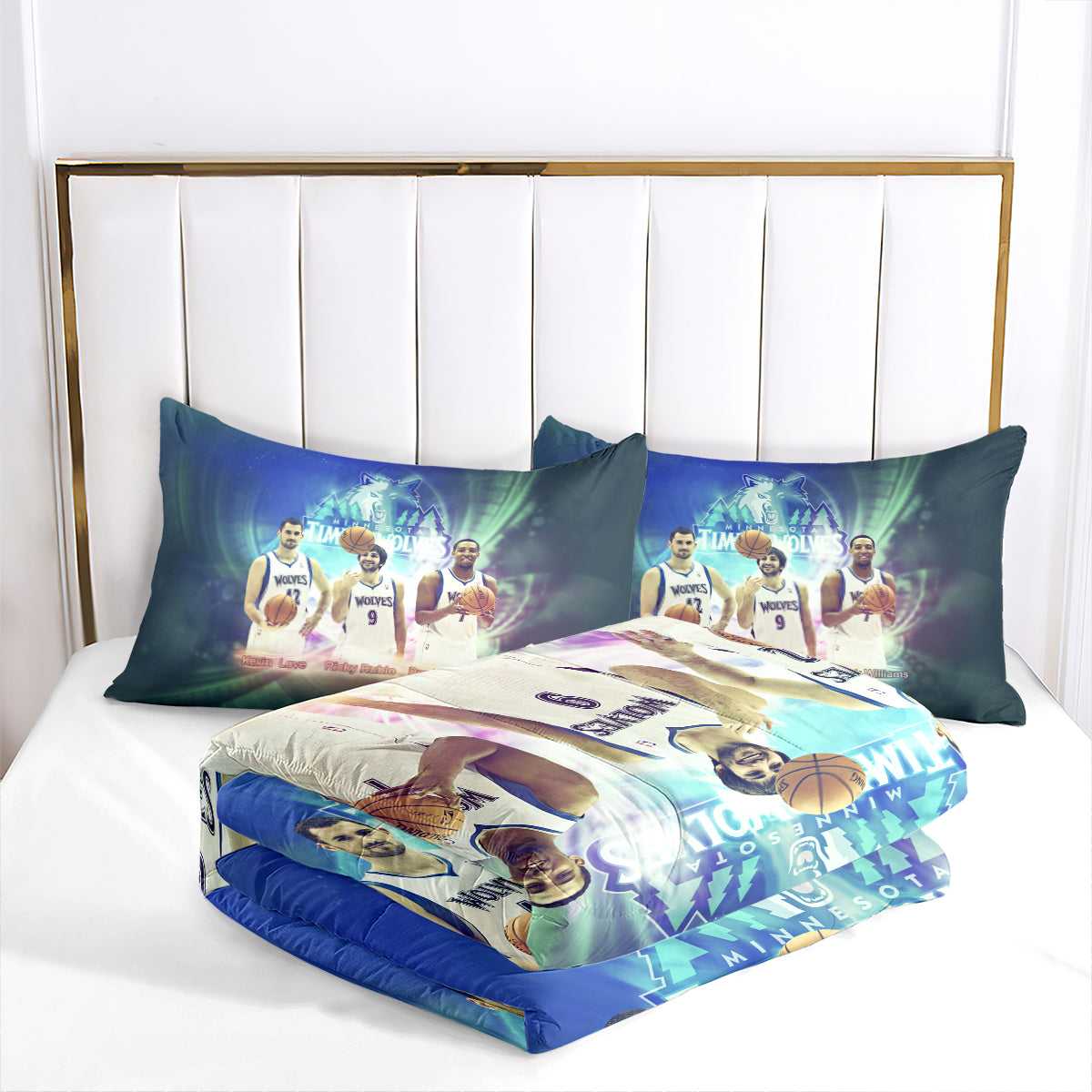 Minnesota Basketball Timberwolves Comforter Pillowcases 3PC Sets All Season Reversible Quilted Duvet