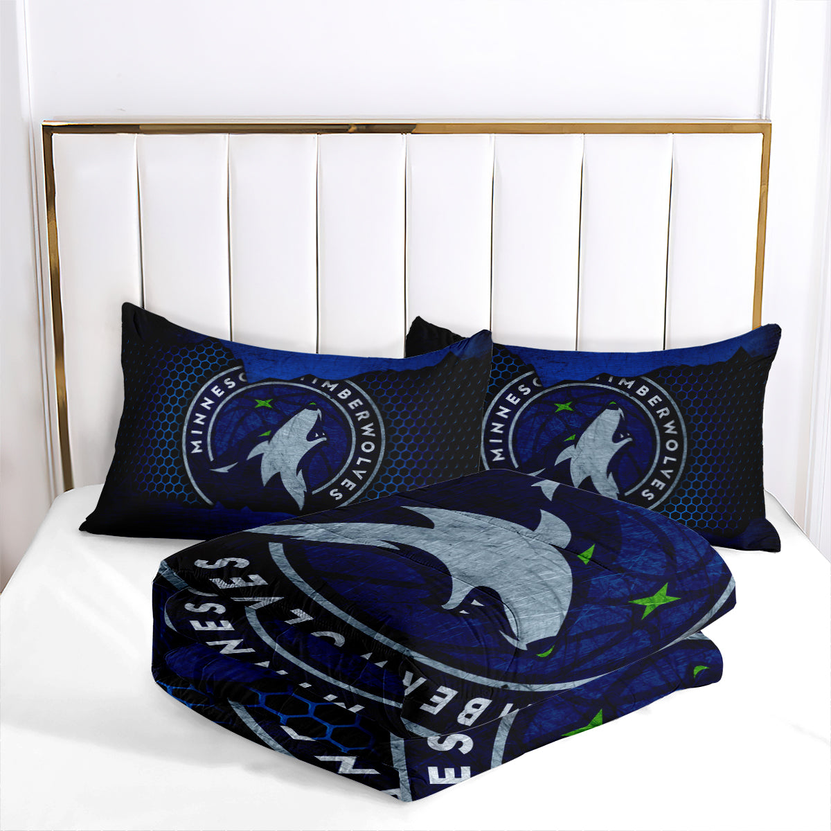 Minnesota Basketball Timberwolves Comforter Pillowcases 3PC Sets All Season Reversible Quilted Duvet