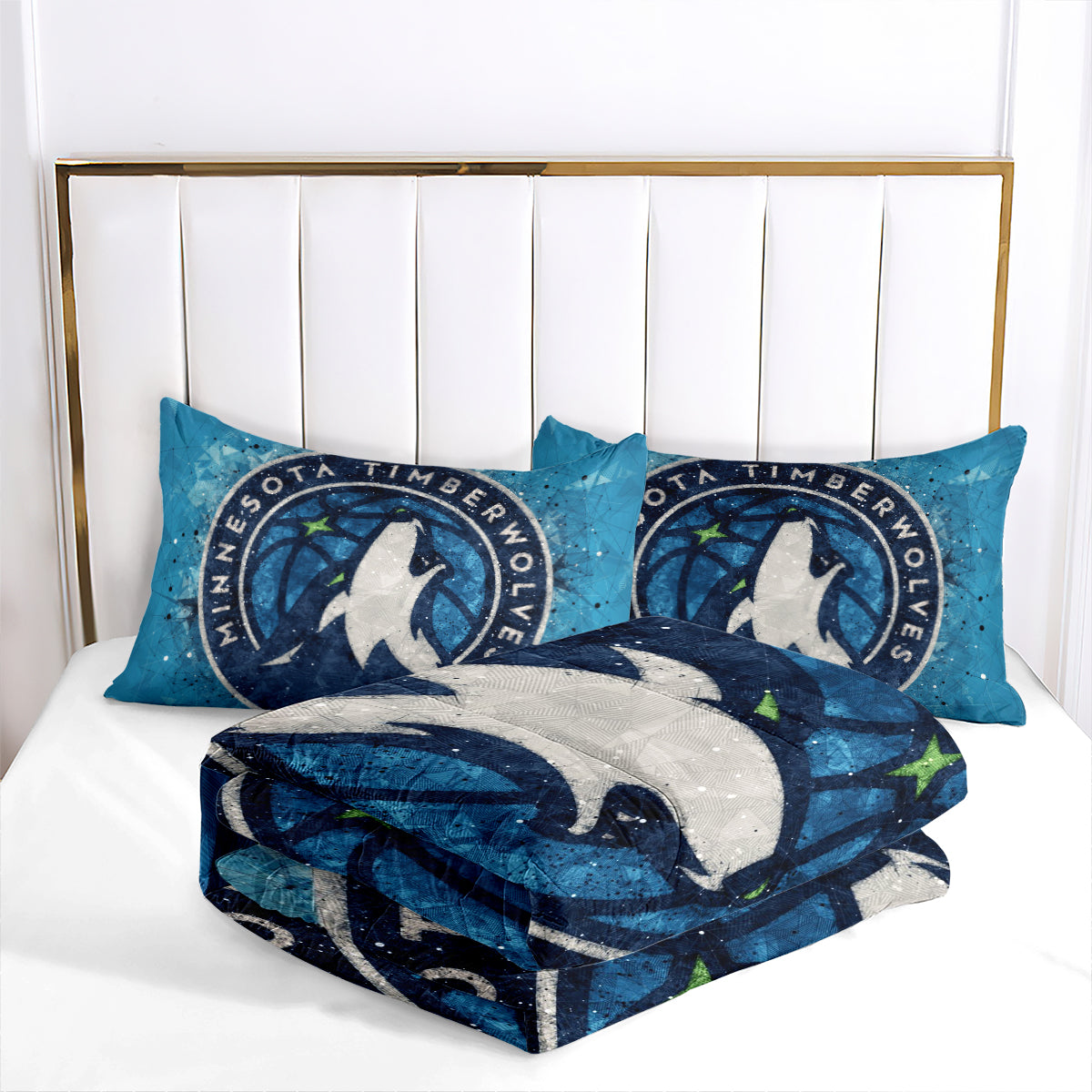 Minnesota Basketball Timberwolves Comforter Pillowcases 3PC Sets All Season Reversible Quilted Duvet