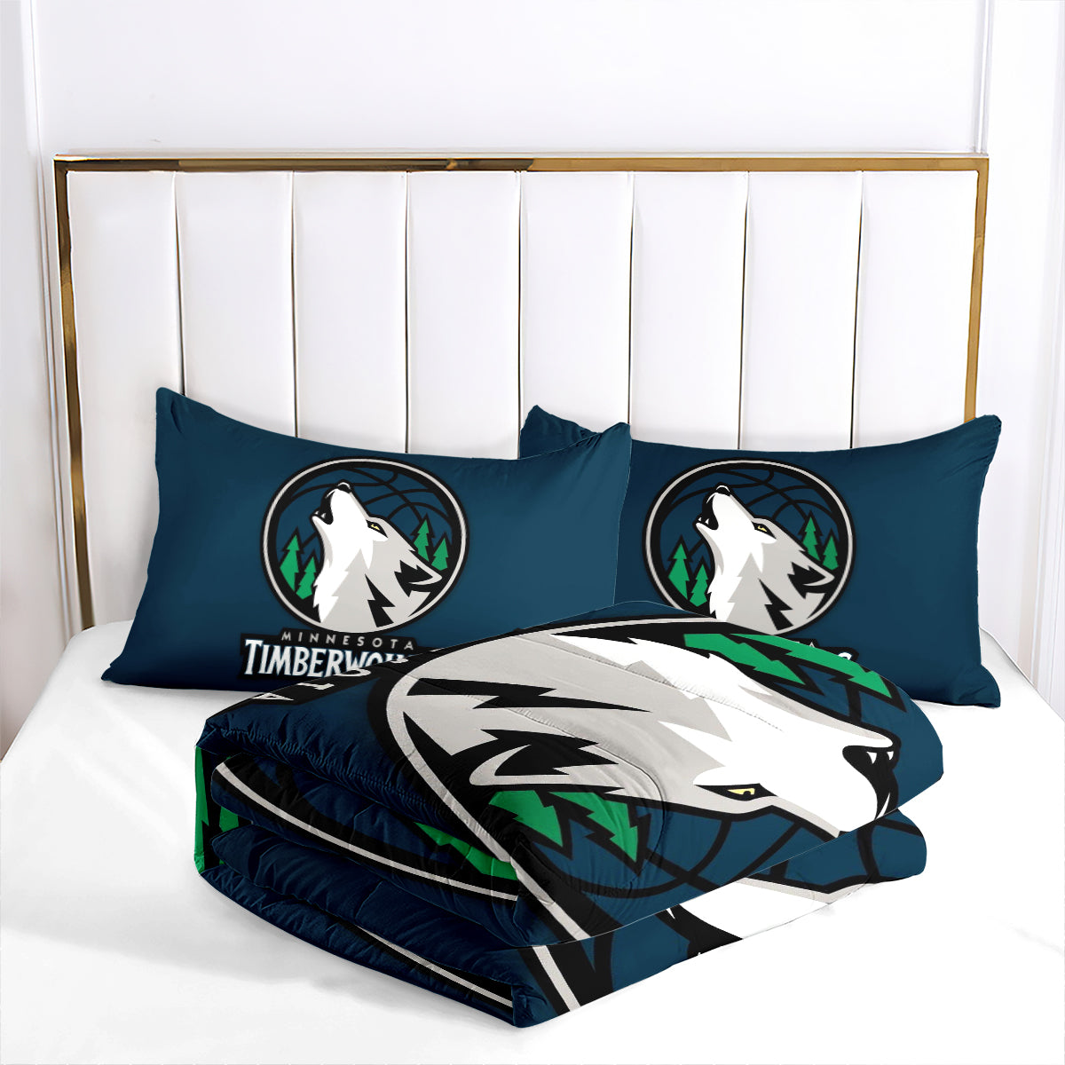 Minnesota Basketball Timberwolves Comforter Pillowcases 3PC Sets All Season Reversible Quilted Duvet