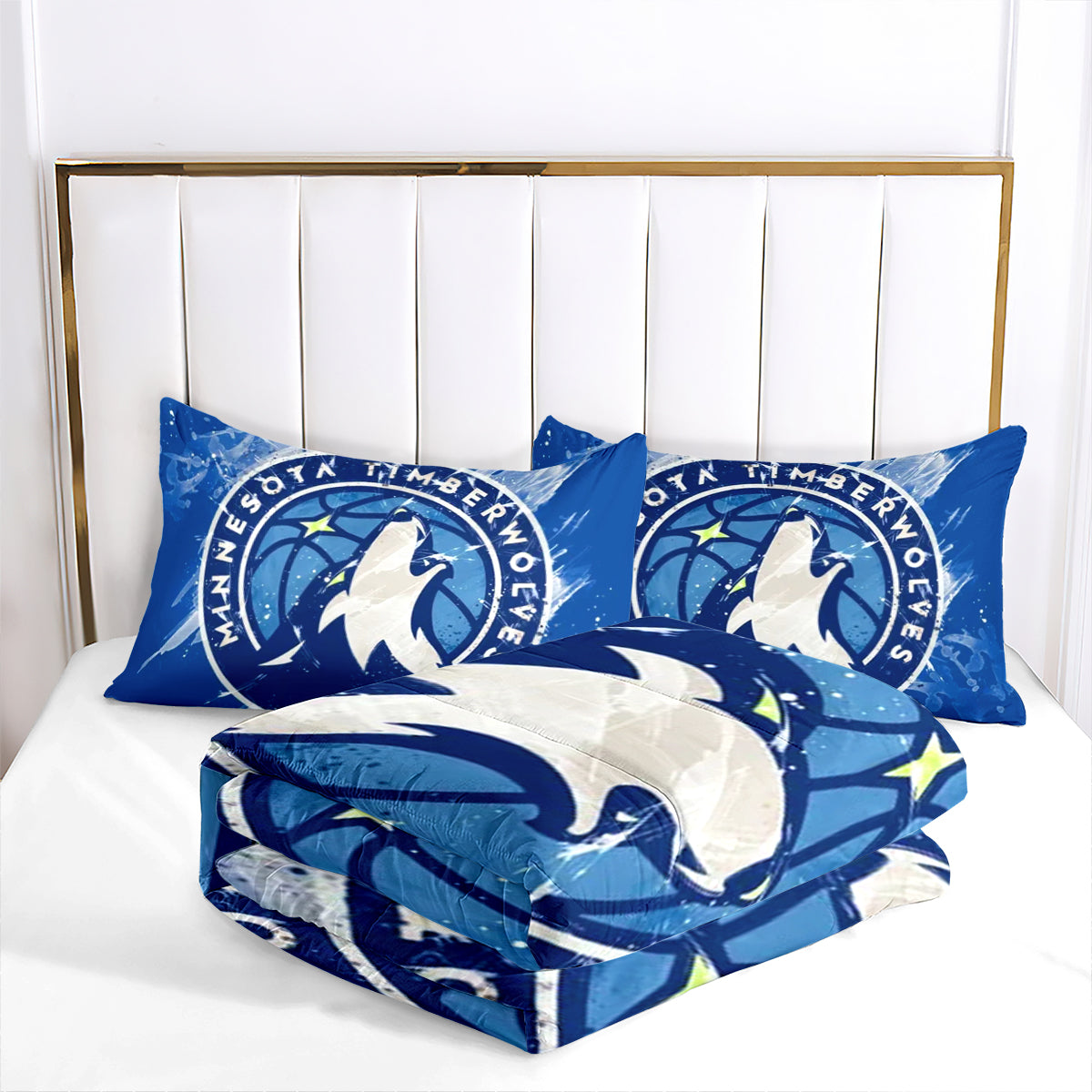 Minnesota Basketball Timberwolves Comforter Pillowcases 3PC Sets All Season Reversible Quilted Duvet