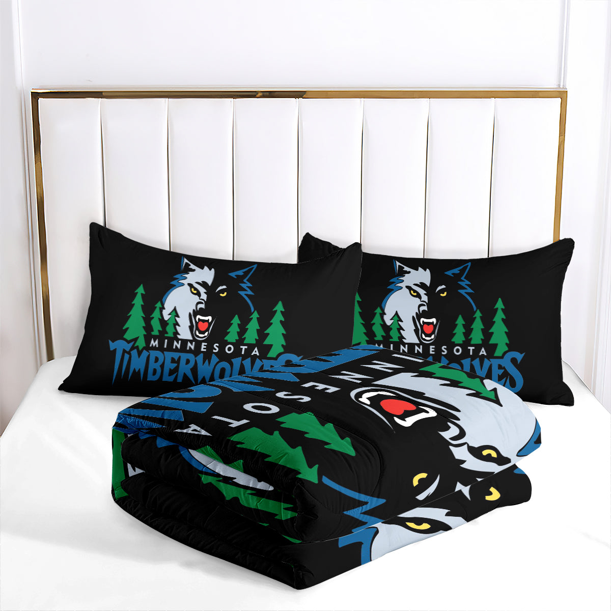 Minnesota Basketball Timberwolves Comforter Pillowcases 3PC Sets All Season Reversible Quilted Duvet