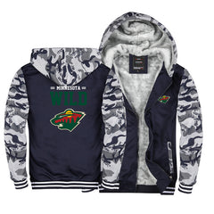 Minnesota Wild Jackets Hockey Team  Unisex Lined Hoodie Fleece Sweatshirt Full Zipper Hooded Thicken Jacket  Asian Size