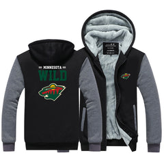 Minnesota Wild Jackets Hockey Team  Unisex Lined Hoodie Fleece Sweatshirt Full Zipper Hooded Thicken Jacket  Asian Size